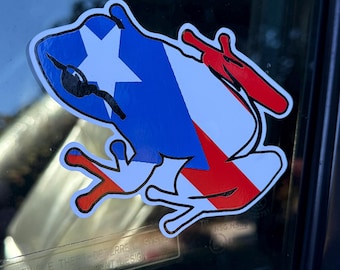 Puerto Rican Flag on a Coqui Sticker UV and water resistant Bandera de Puerto Rico