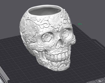 Sugar Skull Planter STL File – Day of the Dead Decor (Digital Download)