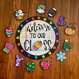 Bienvenidos a nuestra puerta de clase, letrero para maestros con intercambiables