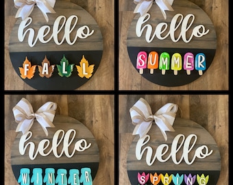 Seasonal interchangeable hello  door hanger