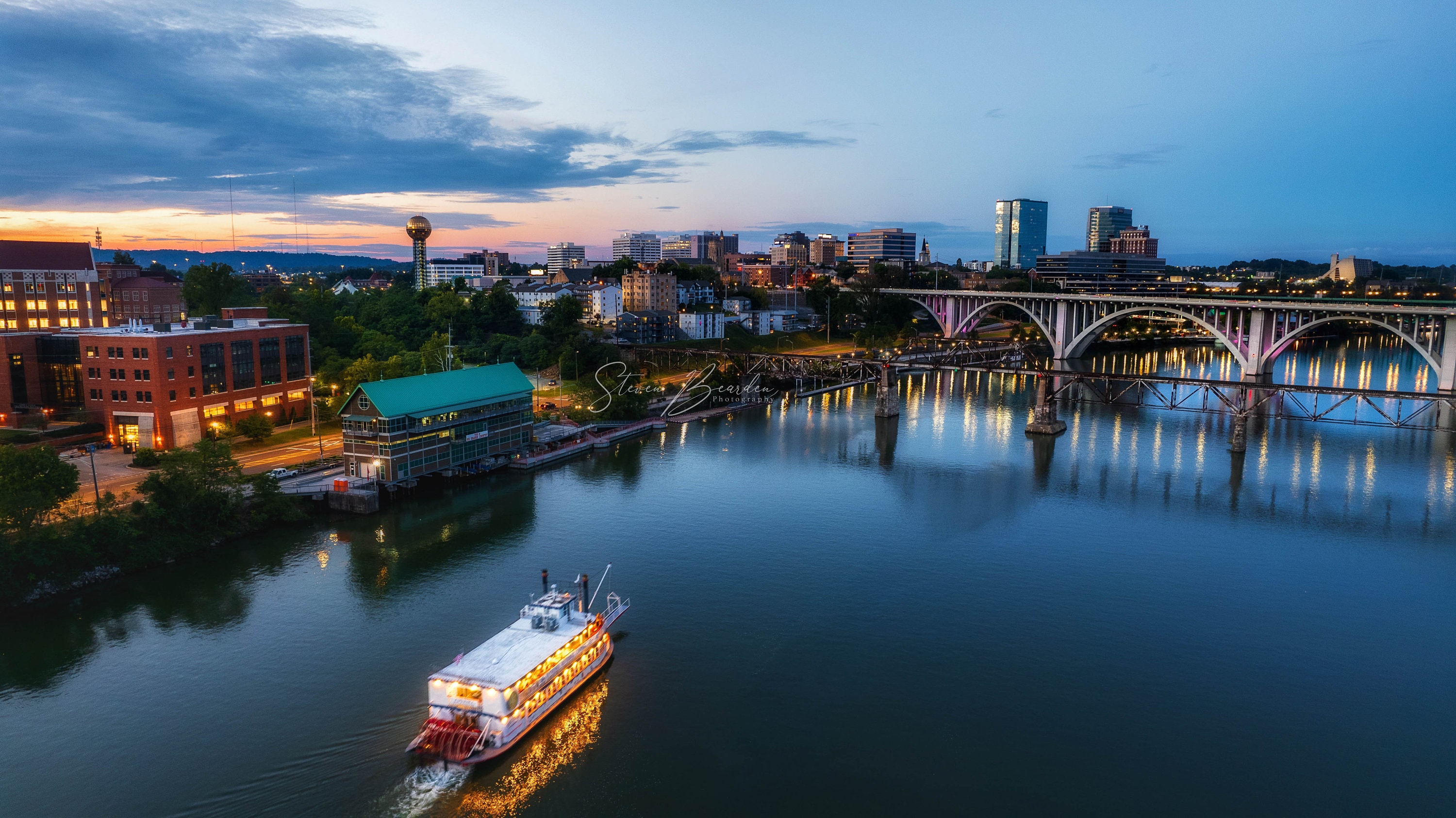 Downtown Knoxville Aerial Photography Riverboat Cruising Down