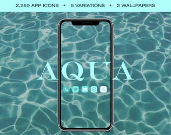 Aqua Blue App Icon Pack for iOS | 5 Variations, 2,250 Icons, 2 Wallpapers