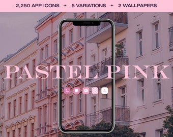 Pastel Pink App Icon Pack for iOS | 5 Variations, 2,250 Icons, 2 Wallpapers