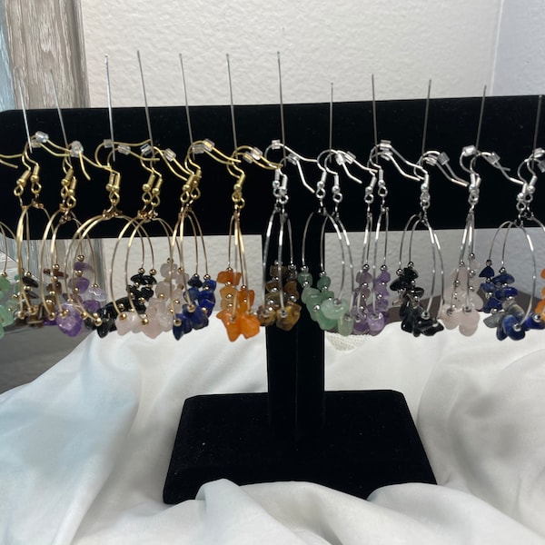 Gemstones Hoop Earrings. Chakra Healing. Gemstones jewelry.