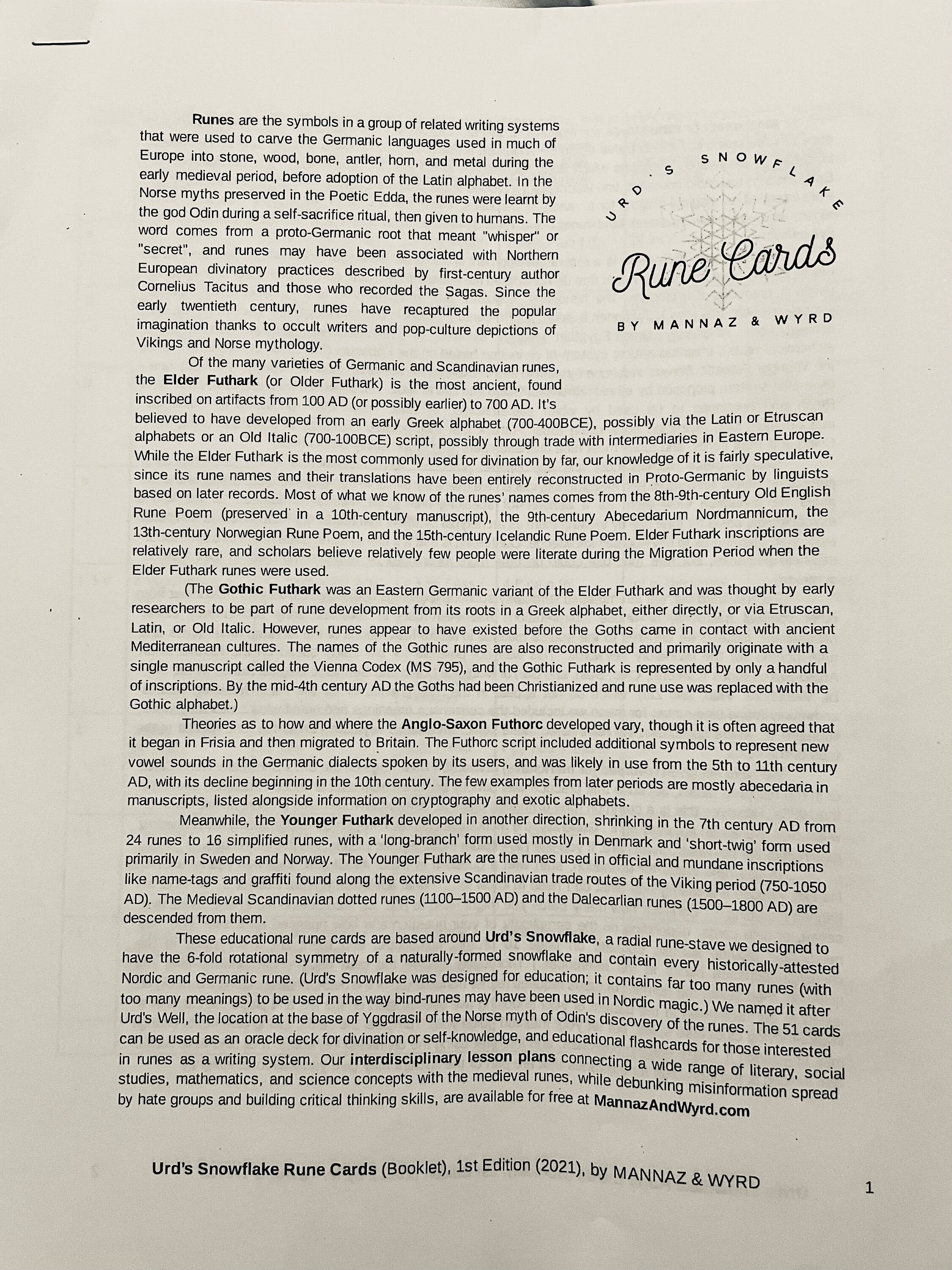 Urd's Snowflake Rune Booklet V.1.3 Pay Only Etsy's Fees - Etsy