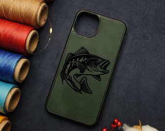 Mountain Tree Lake Forest Fishing Hunting Night Day Sun Moon Father Papa Travel Leather iPhone 11 12 13 14 15 Plus Pro Max Mini Slim Case