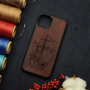 Anchor Octopus Lighthouse Xmas Christmas Kraken Halloween Sea Ocean Sailboat Monster Leather iPhone 11 12 13 14 15 Pro Max Mini Slim Case