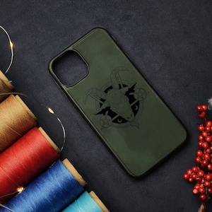 Pentagramm Geschenk, Siegel von Baphomet iPhone Leder schlanke Hülle, Goth iPhone Hülle, Teufel Schädel Handyhülle, satanisches Geschenk, kundenspezifische iPhone Hülle