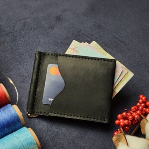 Cartera de clip de dinero de cuero, cartera de cuero para hombre, carteras para él, regalos para hombres