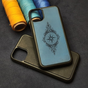 Kompasroos van de wind Nautisch gepersonaliseerd kerstleer aangepaste iPhone 11 12 13 14 15 Pro Max Mini Plus XS Max Slim hoesje
