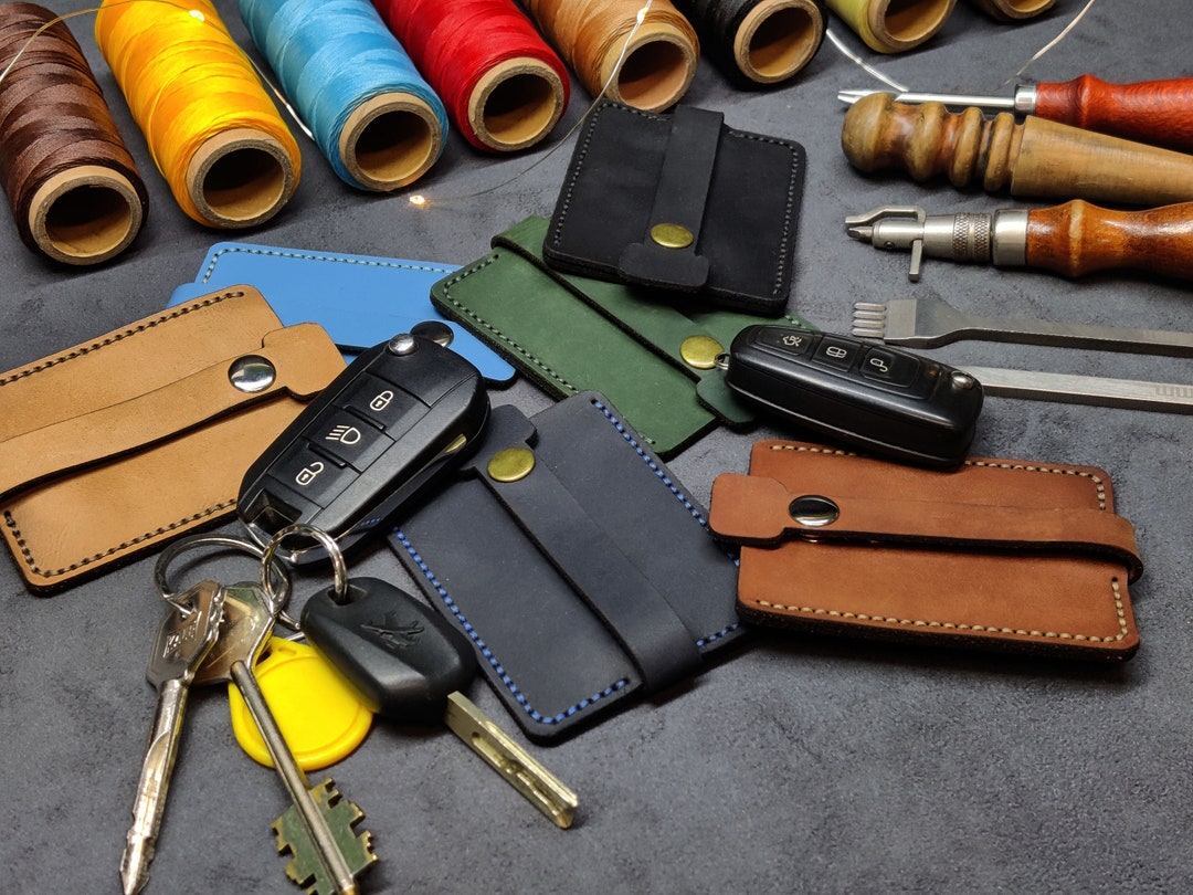 Initials Leather Car Key Case, Leather Key Holder, Auto Key Pouch, Key ...