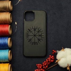 Compass Runes Viking Celtic Norse Nordic Dead Skull Valhalla iPhone 11 12 13 14 15 Pro Max Mini Max Leather Monogram Xmas Slim Case