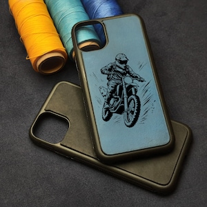 Motorcycle Racer Phone Case Cross Off Road Bike Sport Custom Leather iPhone 15 14 13 12 Pro Plus Max Mini Slim Case Sleeve Christmas Gift