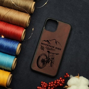 Mountaine Bike Logo Leather iPhone Case Adventure Time Phone Leather Cover Custom Gift Unique Phone Case 15 14 13 12 11 Pro Max Mini