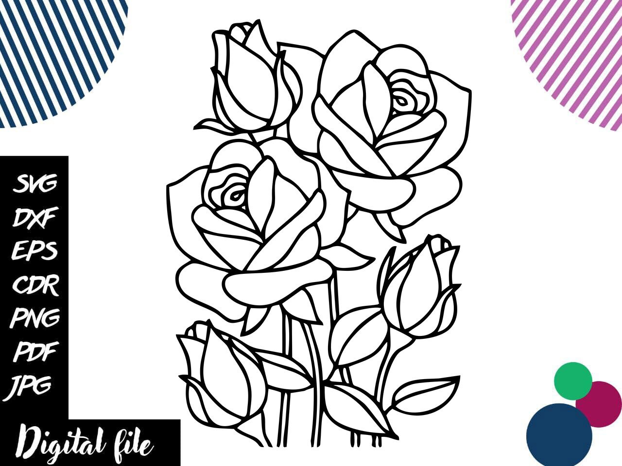 Rose Flowers Vector Rose Svg Eps Png Dxf Nature Silhouette - Etsy