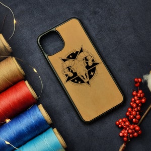 Sigil of Baphomet iPhone Leather Case Demon Phone Sleeve Devil Cover Death Hell Dark Side iPhone 11 12 13 14 15 Plus Pro Max Mini Slim Case