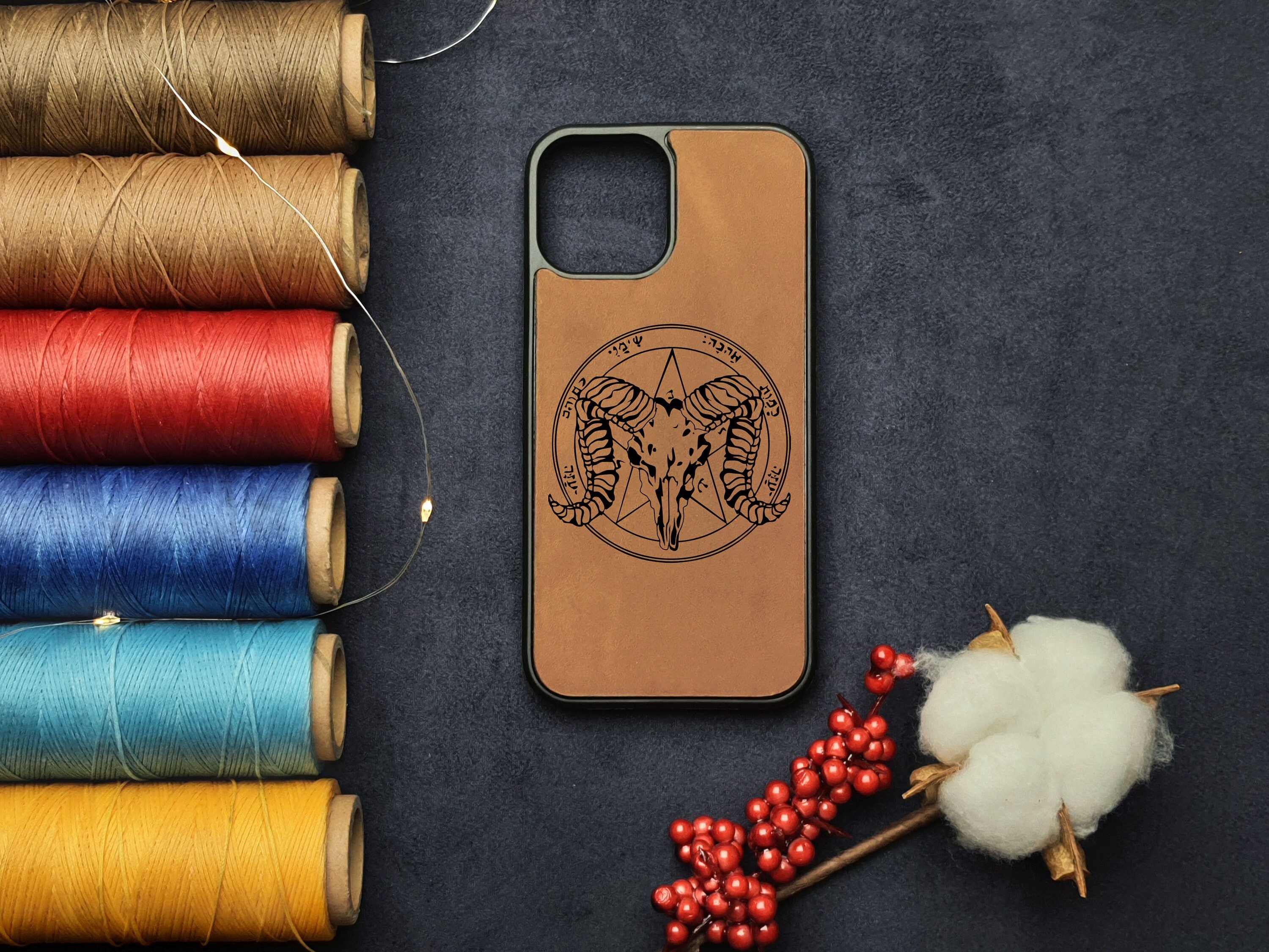 Sigil of Baphomet Leather Custom iPhone 11 12 13 14 15 Pro Max Mini Plus Xs Max Shockproof Slim Case