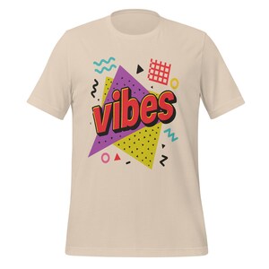 Retro &quot;Vibes&quot; T-Shirt – 90s Style Bold Typography, Neon Geometric Graphic Tee, Y2K Aesthetic Unisex Shirt