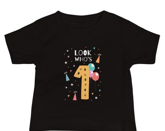 Camiseta de manga curta Look Who is One Baby Jersey