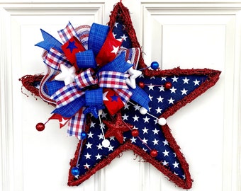 Patriotic Door Hanger for 4th of July, Patriotic Star Door Hanger, 4th of July Door Hangers, Patriotic Door Decor, Star Door Hanger