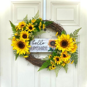 Sunflower Grapevine Wreath for Front Door, Sunflower Welcome Wreaths, Grapevine Wreath with Sunflowers, Summer Wreaths, Grapevine Wreaths