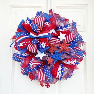 Patriotic Wreaths for 4th of July, Patriotic Mesh Wreaths, Memorial Day Decor, 4th of July Wreaths, Red White & Blue Wreath, Patriotic Decor