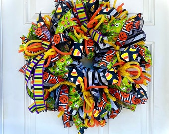 Halloween Wreath for Front Door, Halloween Wreath, Wreath for Halloween, Deco Mesh Wreaths for Halloween, Halloween Decor