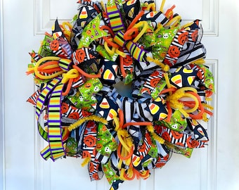 Halloween Wreath for Front Door, Halloween Wreath, Wreath for Halloween, Deco Mesh Wreaths for Halloween, Halloween Decor