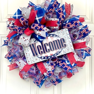 4th of July Patriotic Wreaths for Front Door, Patriotic Mesh Wreath, Memorial Day Decor, 4th of July Wreaths, Patriotic Home Decor