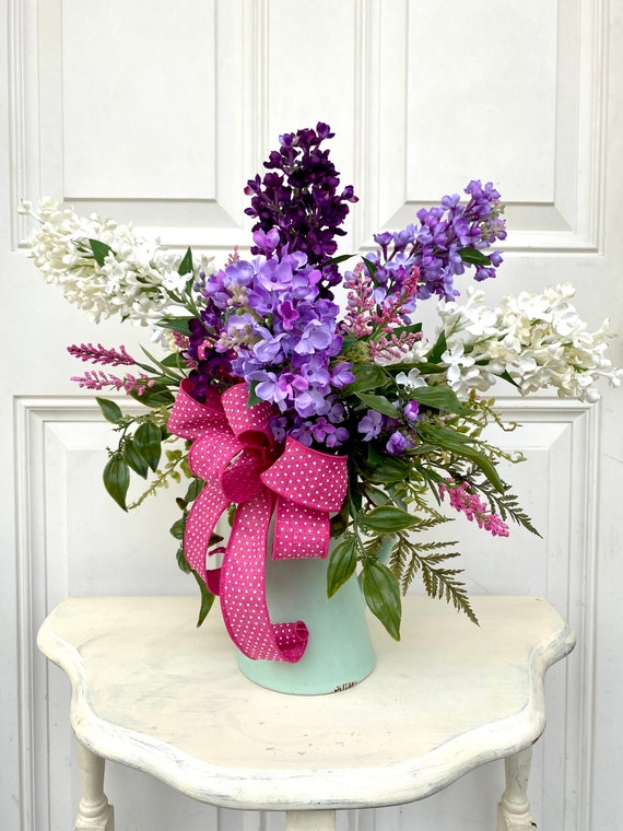 Lilac Floral Arrangement Centerpiece Centerpiece With Lilacs Etsy