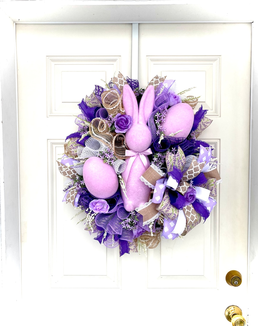 Easter Wreath With Bunny and Eggs for Front Door, Bunny Wreath for ...
