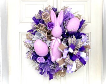 Easter Wreath with Bunny and Eggs for Front Door, Bunny Wreath for Easter, Easter Wreath for Front Door, Floral Easter Wreath, Bunny Wreath