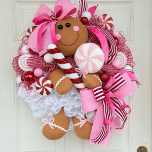 Lebkuchen Mädchen Weihnachtskranz, Zuckerstangenkranz Candyland Urlaub Türdekoration, Pfefferminzmaschenkranz, wunderliche Weihnachtsdekoration