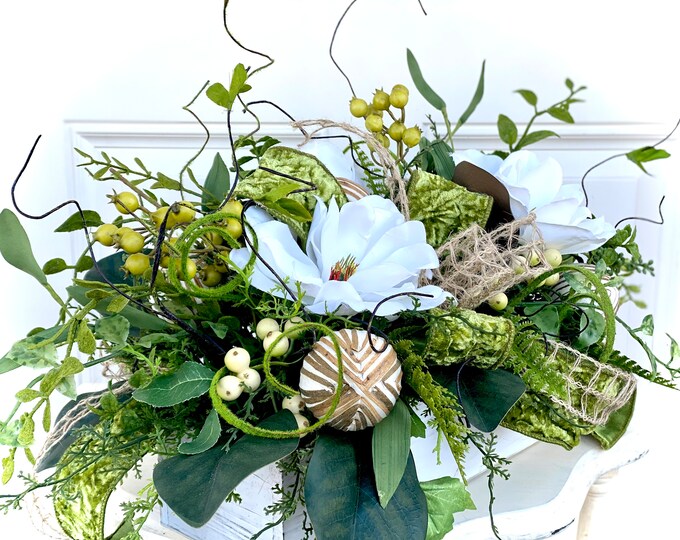 Magnolia Decor Riser Magnolia Floral Arrangement Table Decor, Magnolia Centerpiece, Floral ...