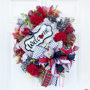 Ladybug Wreaths for Front Door, Ladybug Mesh Wreath for Front Door, Ladybug Wreaths for Year Round, Ladybug Wreaths, Wreaths with Ladybugs