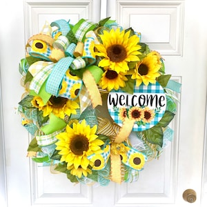 Sunflower Wreath for Front Door, Welcome Wreath with Sunflowers, Sunflower Wreath, Summer Wreaths, Spring Wreath, Sunflower Decor