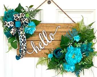 Door Hanger for Front Door, Front Door Decor, Welcome Door Hanger, Floral Door Decor, Wood Door Hanger, Hello Door Hanger