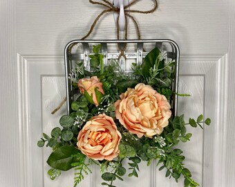 Floral Wall Hanging, Galvanized Basket Floral Decor, Basket with Floral Arrangement, Bedroom Wall Decor, Bathroom Wall Decor, Floral Decor