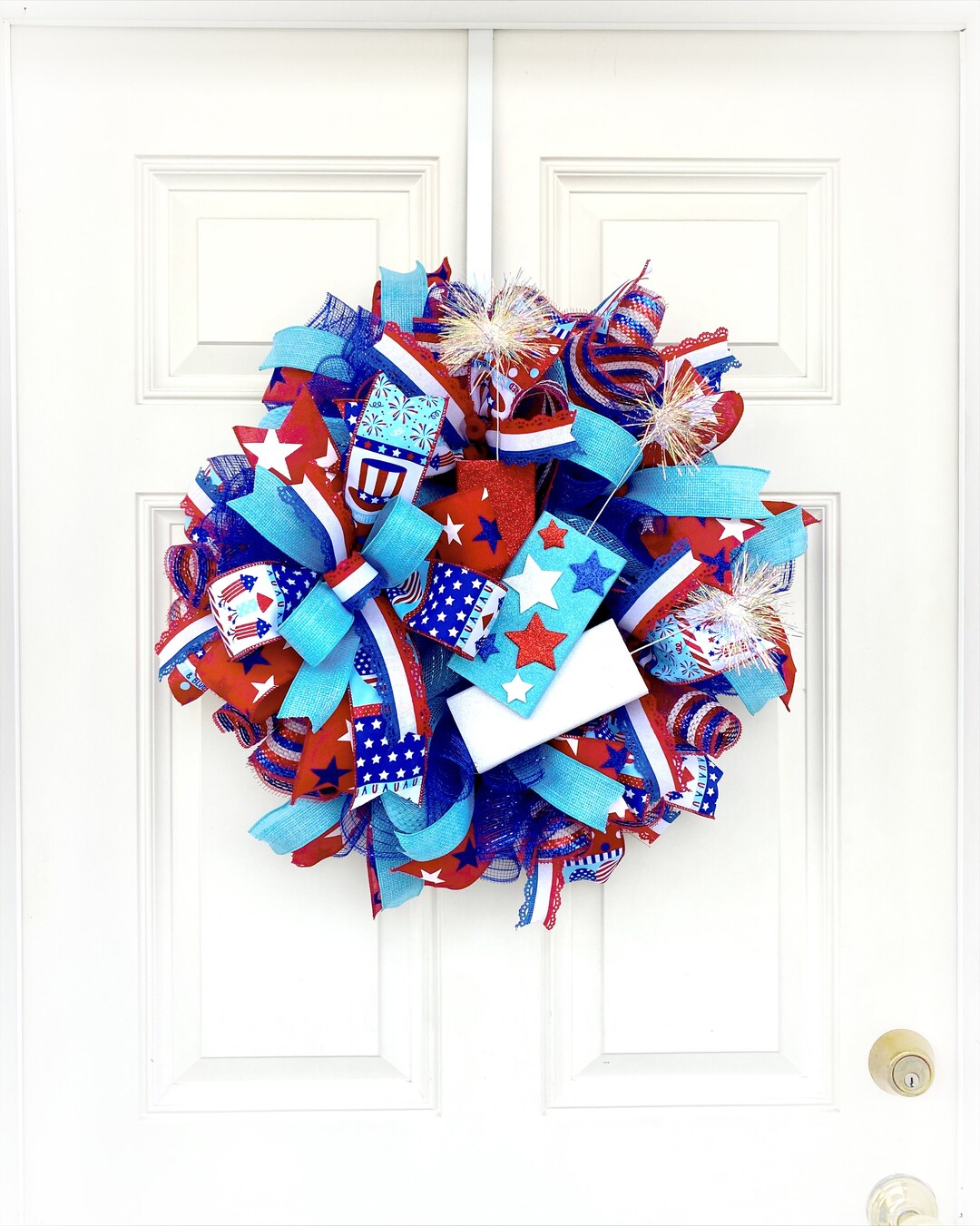 4th of July Patriotic Wreath for Front Door, Patriotic Mesh Wreaths ...