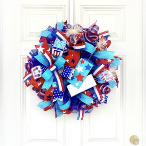 4th of July Patriotic Wreath for Front Door, Patriotic Mesh Wreaths, Memorial Day Wreath, 4th of July Door Decor, Patriotic Home Decor