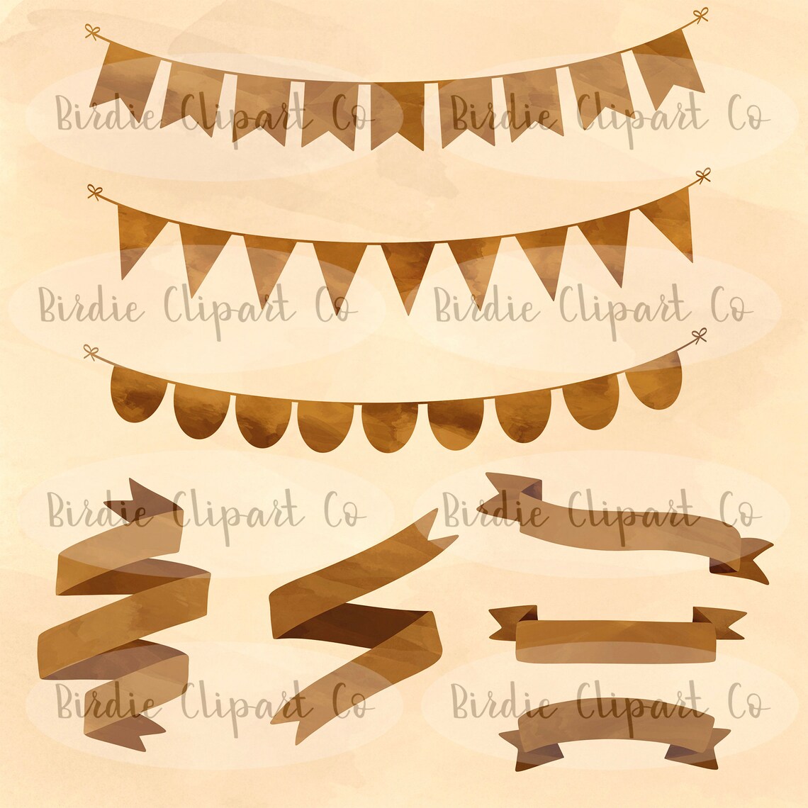 Watercolor Kraft Paper Banners Clipart Set of of 8 PNG Etsy