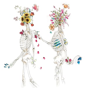 Flower Skeletons Art Print, Digital Art Print, Flower Print, Flower skulls, Wall Decor, 100% Profits Donated, Digital Download