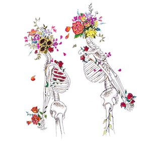 Flower Skeletons Art Print, Digital Art Print, Flower Print, Flower skulls, Wall Decor, 100% Profits Donated, Digital Download