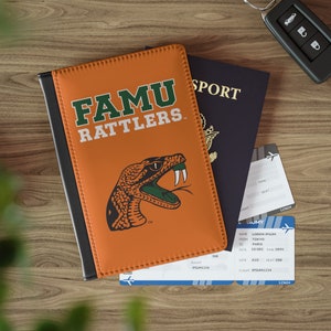 FAMU Rattler Expedition Passport Cover - RFID-Blocking, Faux Leather, Travel Wallet for Rattler Nation