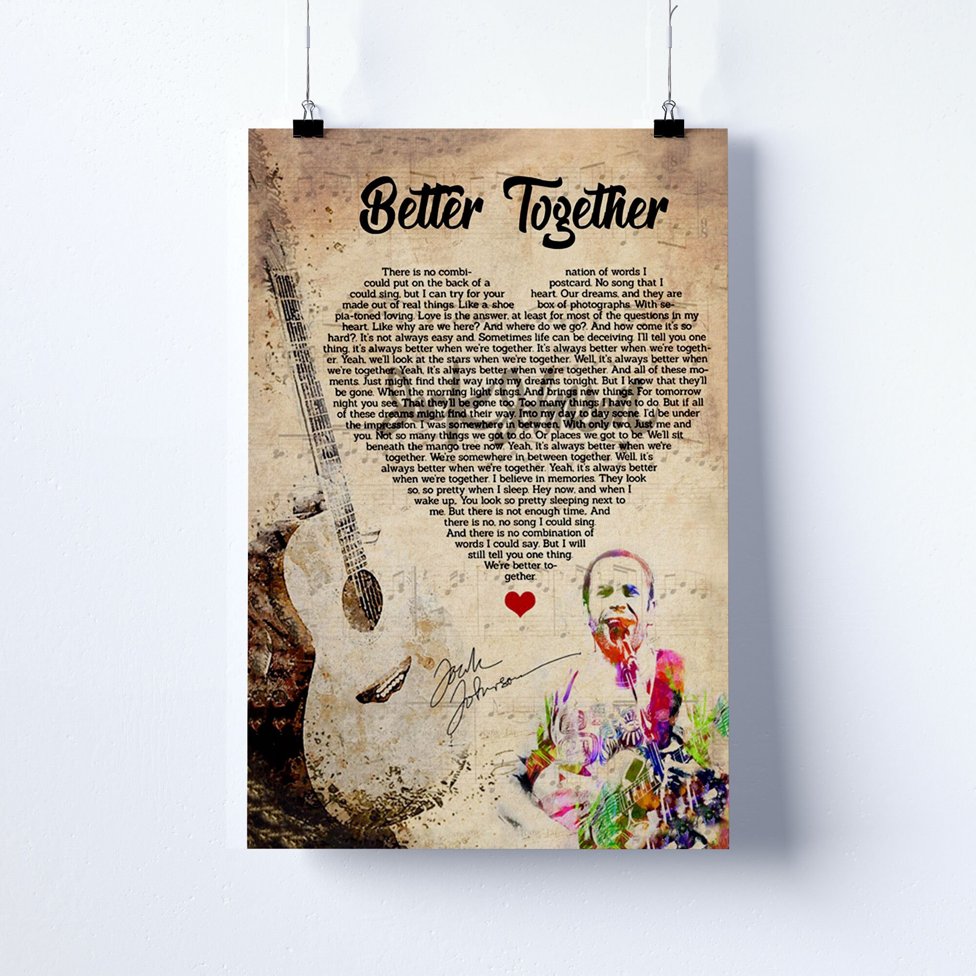 Jack Johnson Better Together Lyrics Poster In Between Dreams | Etsy