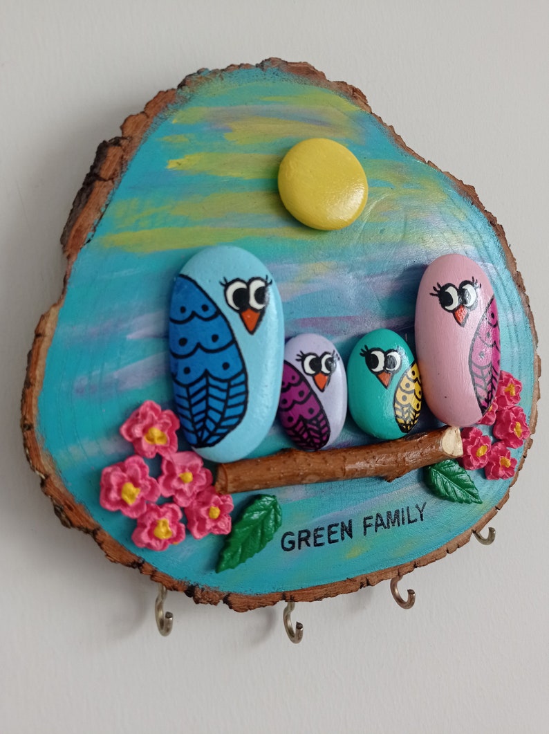 Personalized Modern Unique Wooden Key Holder, Oceanrolled Painted