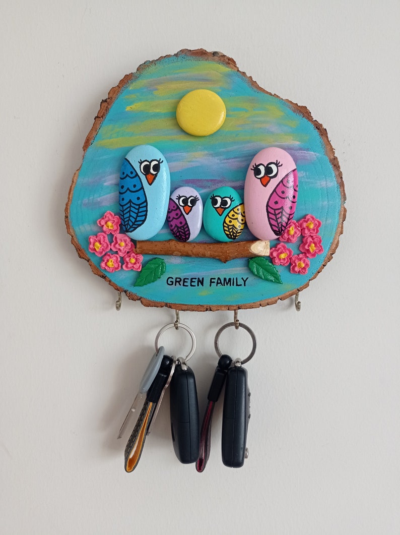 Personalized Modern Unique Wooden Key Holder, Oceanrolled Painted