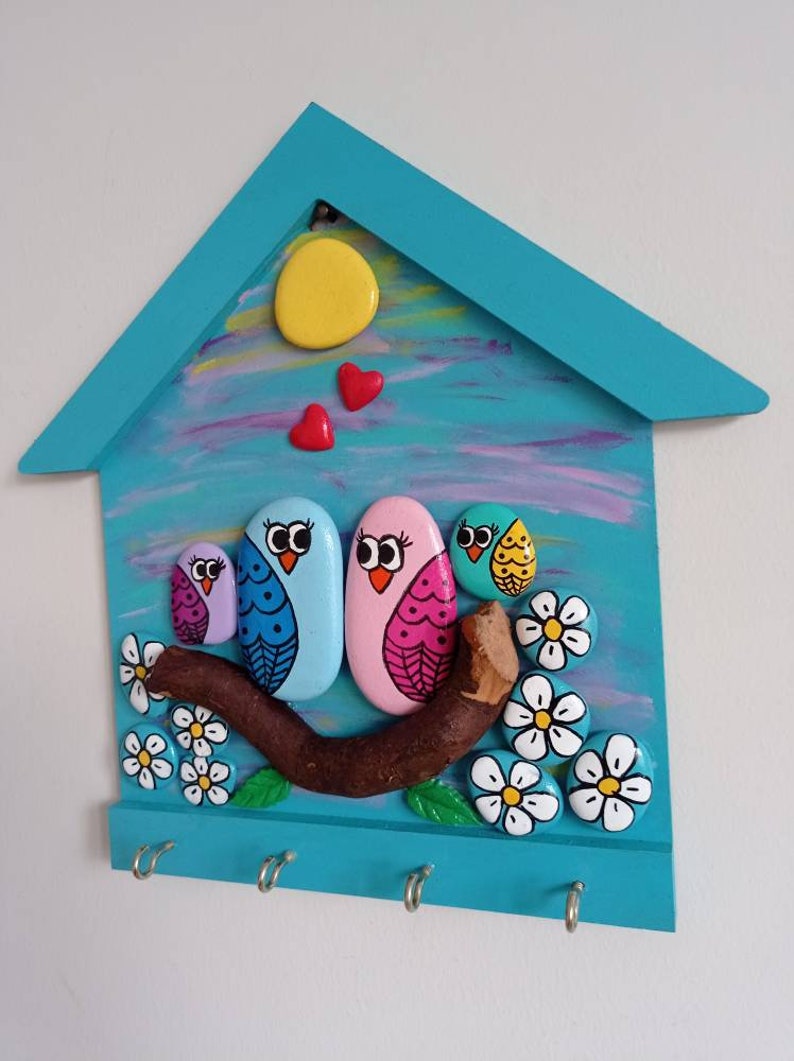 Modern Unique Wooden Key Holder Ocean-rolled Painted Stone - Etsy
