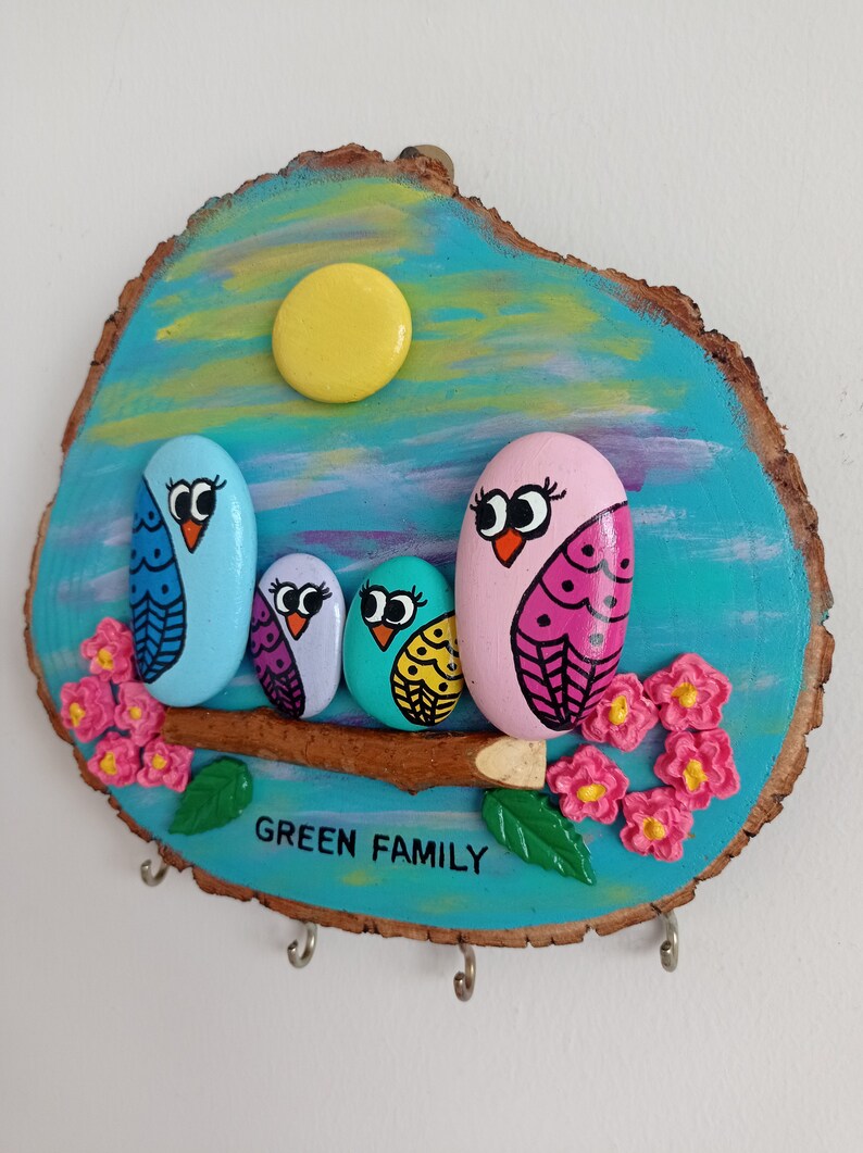 Personalized Modern Unique Wooden Key Holder, Oceanrolled Painted