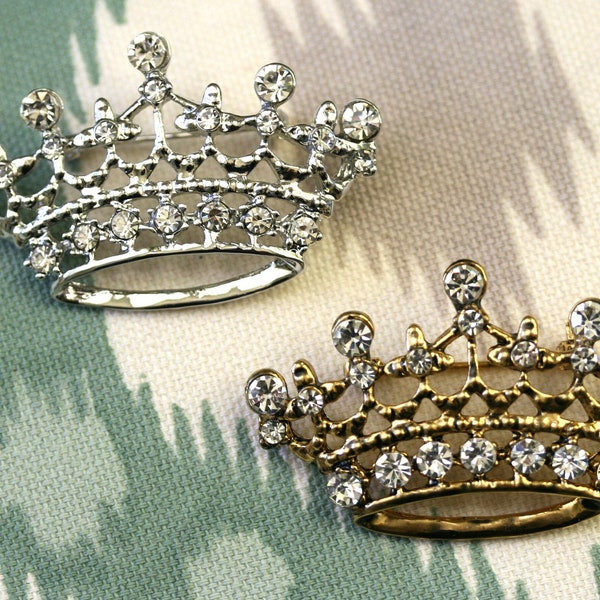 Silver, Antique Gold Crystal Crown Jewelry, Unique Fashion Rhinestone Princess Vintage Royal Crown Brooch Lapel Pin Jewelry